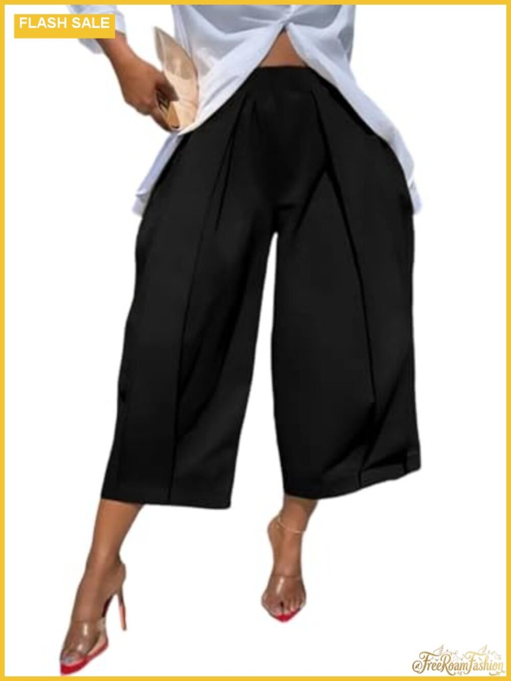 Wide Leg Capri Pants Women High Waist Pleated Cropped Trousers Barrel Yoga